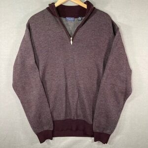 Mens XXL Merino Wool 1/4 Zip‎ Sweater Pullover Burgundy Soft Knit Casual